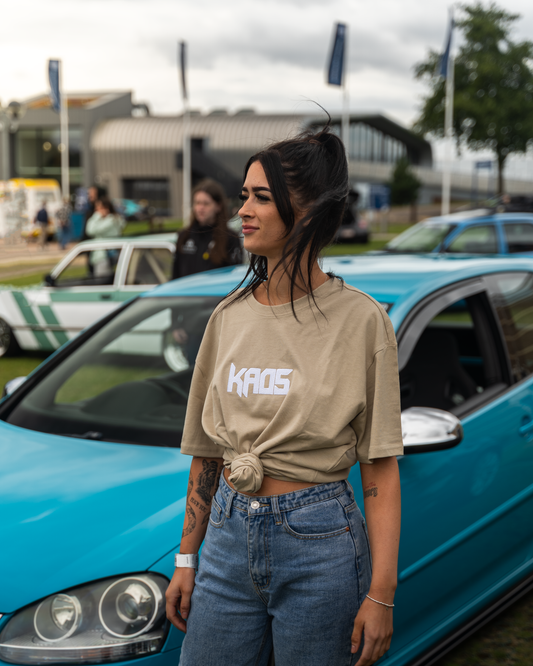 Kaos Oversized Premium embroidered Tee (Beige with White Logo)